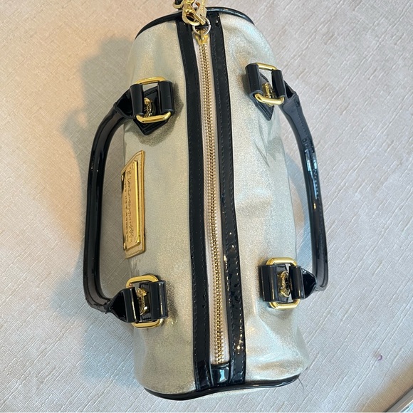 Betseyville Silver Glitter Paten Small Bag Satchel Punk Rockabilly Heart Tag - Picture 8 of 16